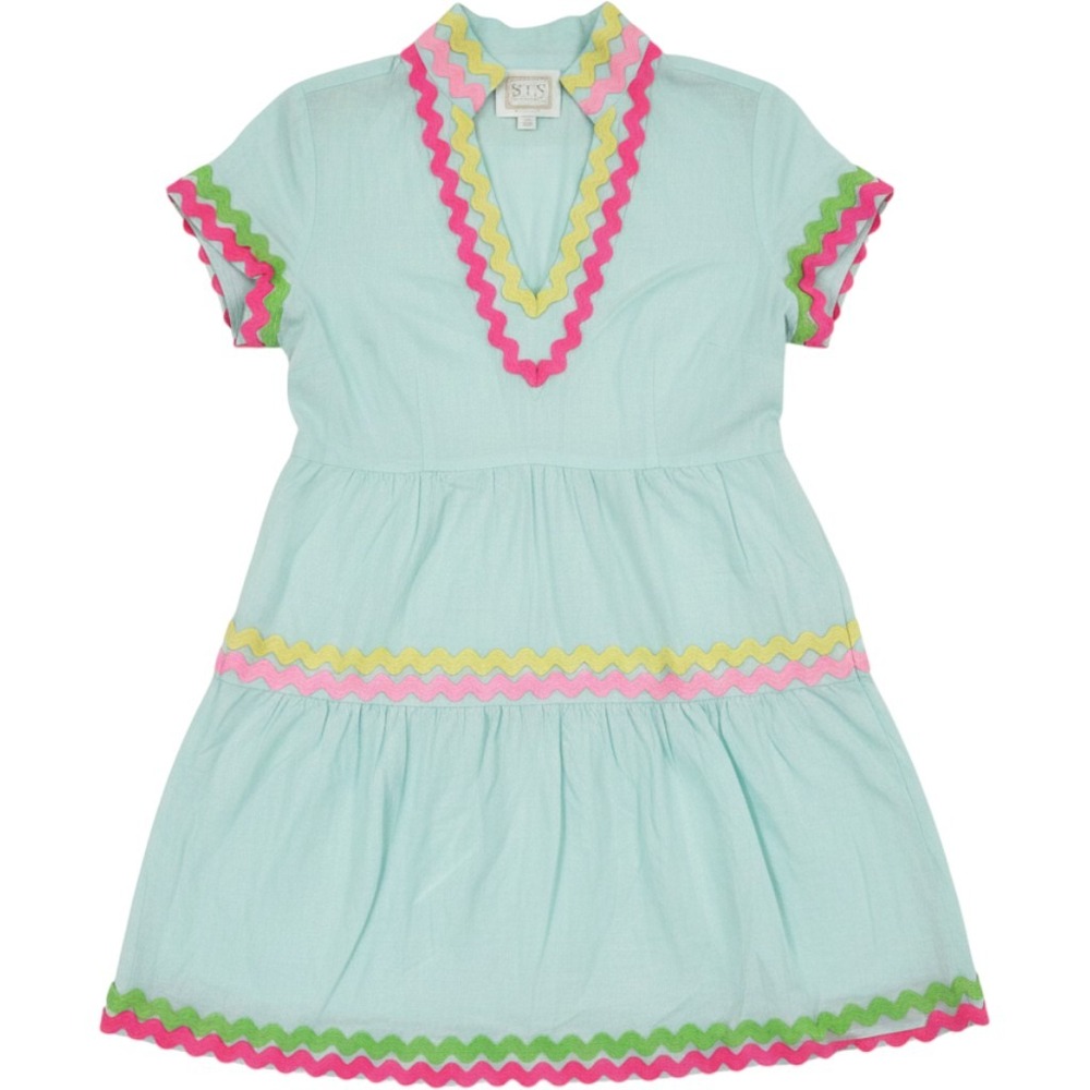 Sail to Sable Mint Green Ric-Rac Tiered Linen Tunic Dress Womens Medium STS